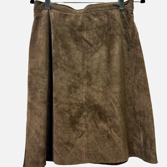 Stan Herman Vintage Brown Suede Leather Midi Skirt Size 12 - Picture 1 of 9